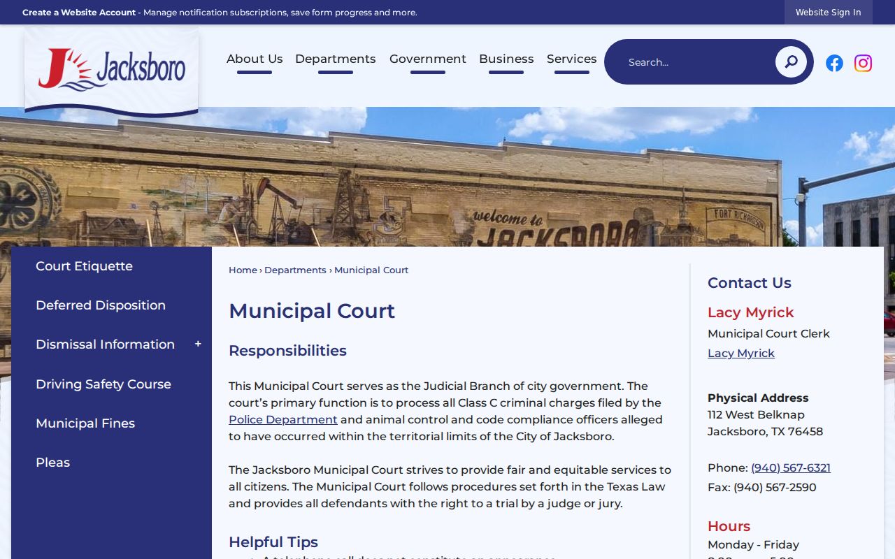 Jack County municipal warrant records, Jacksboro Municipal Court information