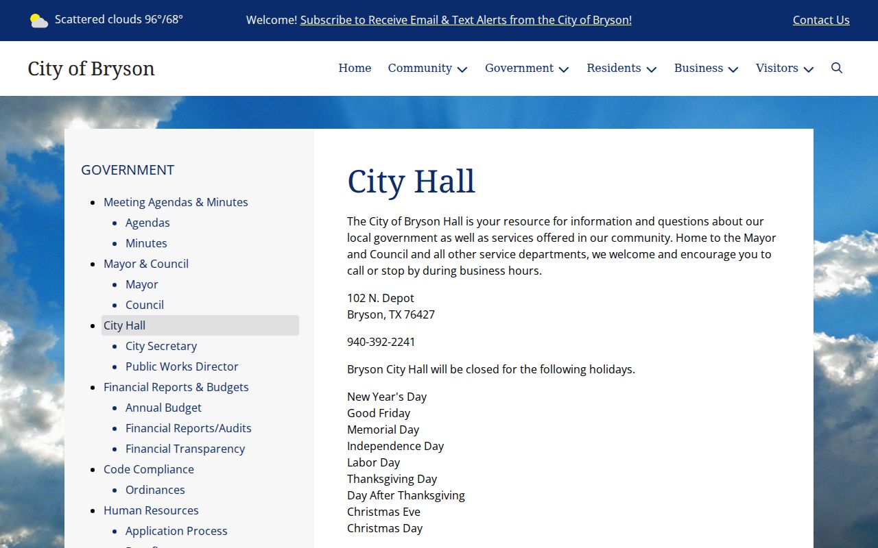Bryson warrant records city hall contact reference