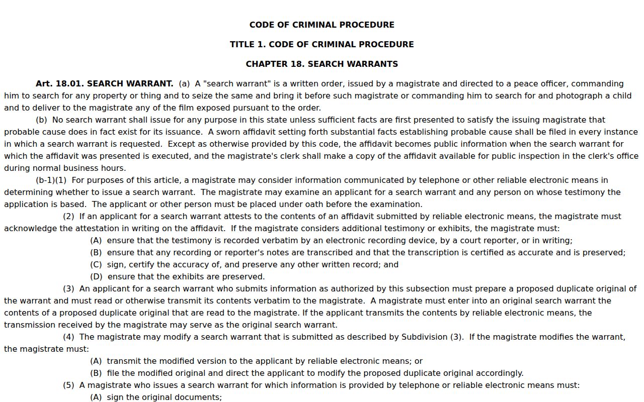 Jack County arrest warrant guide, Texas search-warrant probable-cause statute