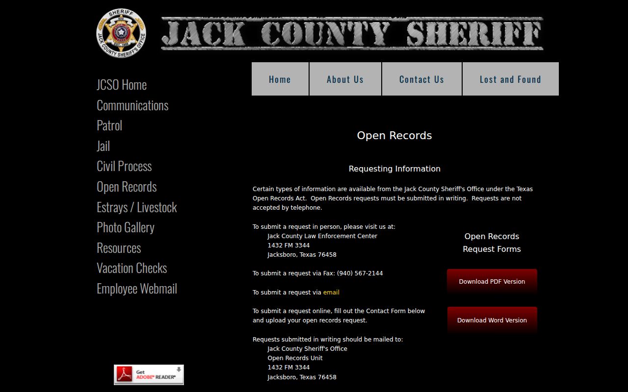 Jack County warrant records Open Records request instructions